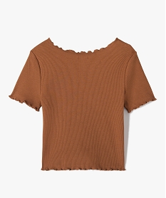 tee-shirt fille en maille cotelee avec finitions froncees brun tee-shirtsC664801_3