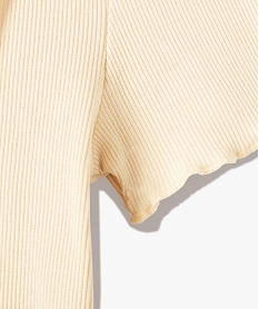 tee-shirt fille en maille cotelee avec finitions froncees beige tee-shirtsC664901_2
