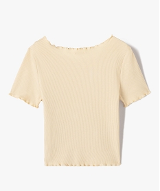 tee-shirt fille en maille cotelee avec finitions froncees beige tee-shirtsC664901_3