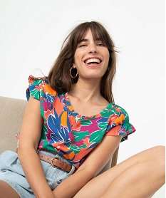 GEMO Tee-shirt femme imprimé à manches courtes Multicolore