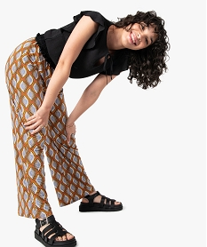 GEMO Pantalon femme imprimé en maille extensible avec ceinture élastiquée Imprimé