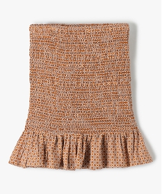 GEMO Jupe fille à smocks et volant à petits motifs kaki fonce
