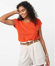 GEMO Tee-shirt femme à manches courtes avec finitions pailletées Orange