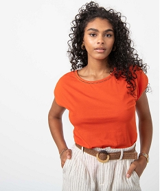 tee-shirt femme a manches courtes avec finitions pailletees orangeC709401_2