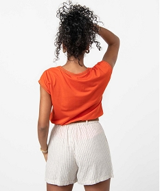 tee-shirt femme a manches courtes avec finitions pailletees orangeC709401_3