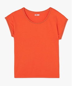 tee-shirt femme a manches courtes avec finitions pailletees orangeC709401_4