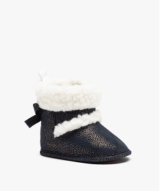 chaussons bebe fille boots pailletees a col sherpa bleu chaussures de naissanceC710801_2