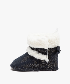 chaussons bebe fille boots pailletees a col sherpa bleu chaussures de naissanceC710801_3