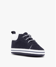 chaussons de naissance bebe garcon en velours uni bleu chaussures de naissanceC711501_2