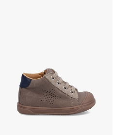 GEMO Baskets bébé garçon mid-cut dessus cuir à lacets et zip – NA! marron fonce