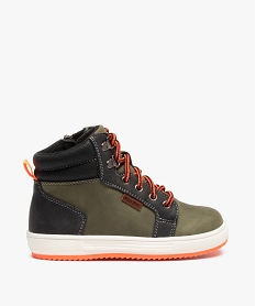 GEMO Boots fourrées garçon à lacets bicolores et zip Vert
