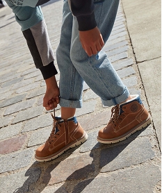 GEMO Boots fourrées garçon à tige unie et semelle crantée Brun