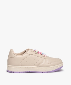 GEMO Baskets fille unies à lacets ornés de perles colorées blanc standard