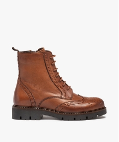 GEMO Boots fille crantées dessus cuir à bout golf - Tanéo Brun