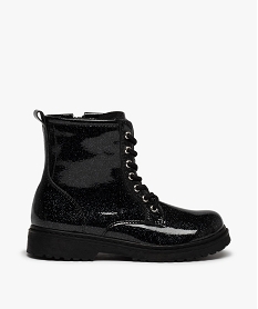 GEMO Boots fille vernies à lacets et zip style rangers Noir