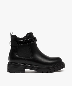 GEMO Boots fille chelsea à épaisse semelle crantée et bride fantaisie noir vif