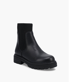 boots fille unies a col chaussette et semelle crantee noir standard bottes et bootsC730201_2