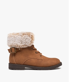 GEMO Bottines fille unies avec col fourré fermeture lacets marron standard