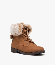 bottines fille unies avec col fourre fermeture lacets orangeC731301_2