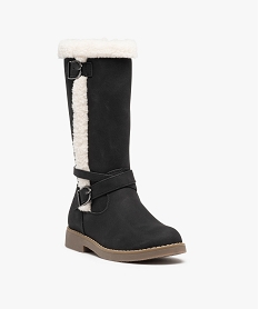 bottes fille a talon plat et bordures en sherpa noirC732201_2
