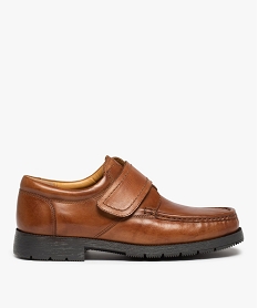 GEMO Chaussures bateau homme confort dessus cuir uni Brun