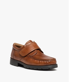 chaussures bateau homme confort dessus cuir uni marron chine mocassinsC737001_2