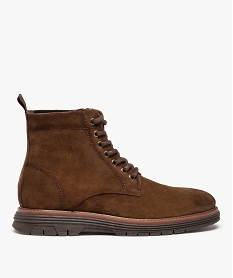 GEMO Boots homme unies dessus cuir à lacets - Tanéo Brun