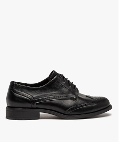 GEMO Derbies femme unis à talon plat et bout golf fleuri noir standard