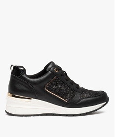 GEMO Baskets femme compensées à détails pailletés style casual noir standard