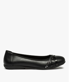 GEMO Ballerines femme unies à talon plat et brides fantaisie noir standard