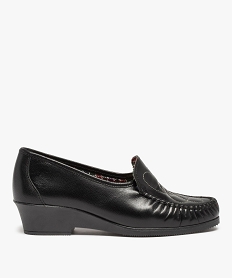 GEMO Mocassins confort femme à talon dessus cuir brodé Noir