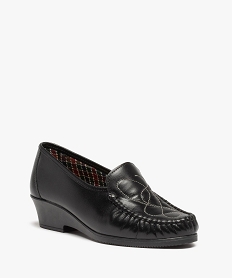 mocassins confort femme a talon dessus cuir brode noir mocassinsC746901_2