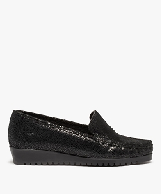 GEMO Mocassins confort femme à semelle crantée et dessus cuir Noir