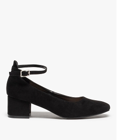 GEMO Escarpins femme à talon carré et fine bride dessus suédine noir standard