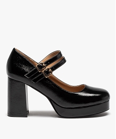 GEMO Escarpins babies vernis à talon et double bride femme noir standard