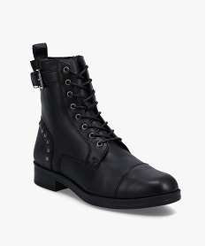 boots femme unies style rock fermeture lacets et zip noirC751801_2