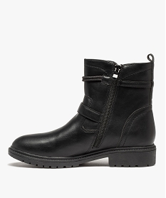 boots femme unies a brides decoratives et talon large noirC751901_3