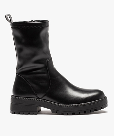 GEMO Boots femme unies à talon plat et semelle crantée Noir