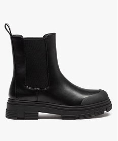 GEMO Boots femme unies style Chelsea à semelle crantée Noir