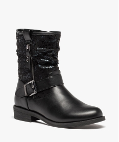 bottines femme a talon plat style motard details brillants noirC753101_2