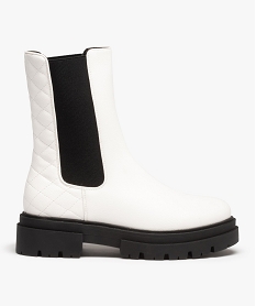 GEMO Boots femme Chelsea contrastées à semelle crantée Blanc