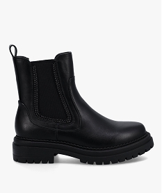 GEMO Boots femme unies style Chelsea crantées à strass Noir