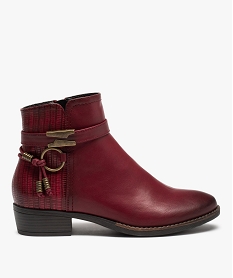 GEMO Boots femme à talon plat unies à bride décorative Rouge