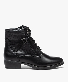 boots femme unies a talon plat fermeture lacets et zip noirC755501_1