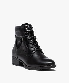 boots femme unies a talon plat fermeture lacets et zip noirC755501_2