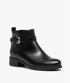boots femme unies a talon plat et bride decorative noirC755801_2