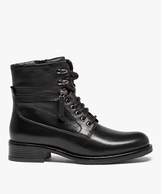 GEMO Boots femme à lacets dessus cuir uni - Tanéo Noir