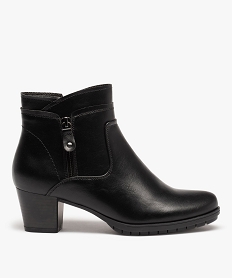 GEMO Boots femme à talon carré dessus uni avec zip décoratif Noir