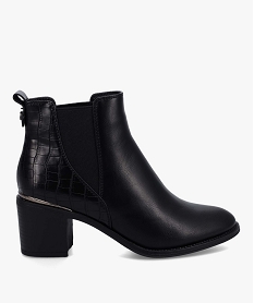 boots femme a talon unies imitation croco noirC759501_1