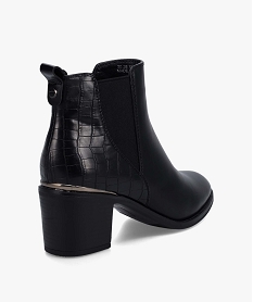 boots femme a talon unies imitation croco noirC759501_4